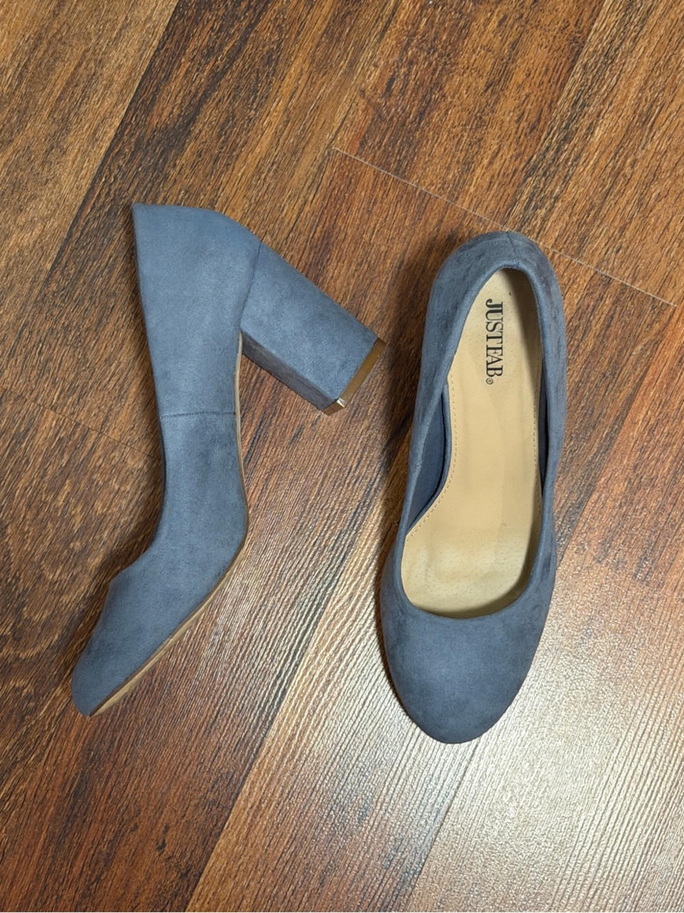 JustFab Blue-Gray Suede Block Heel Pumps